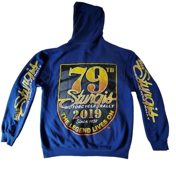 STURGIS MOTORCYCLE RALLY 2019 Blue ZIP UP MEN'S HOODIE 79th Black Hill's LARGE - Picture 5 of 16